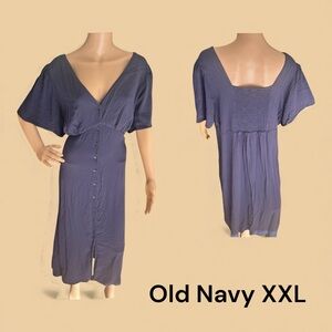 Old Navy XXL Button Front Midi Dress Slate Blue V-Neck Flutter Sleeve Viscose